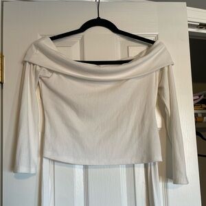 White Off-Shoulder Ribbed Top